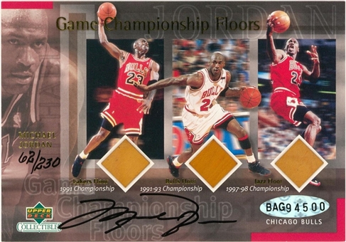 2000 Upper Deck Game "Championship Floors" Michael Jordan Championship Game Used Relics Signed Card (#62/230) – UDA